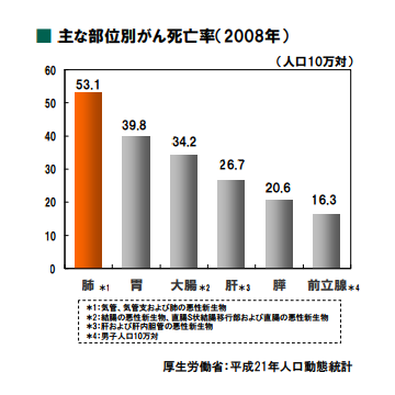 主な部位別がん死亡率 2008年